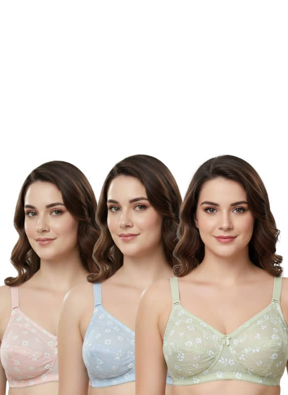 Funahme Pack of 3 Cotton Non Padded Everyday Bra For Women ( Green )