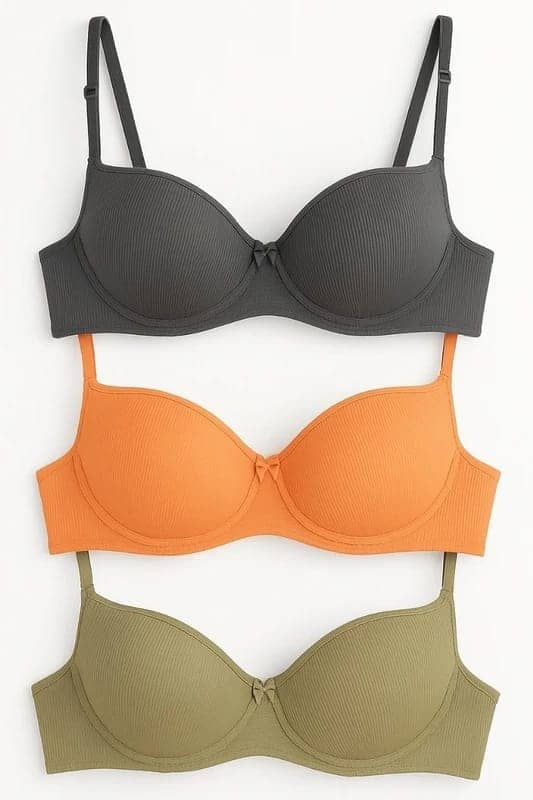Funahme Pack of 3 Lycra Lightly Padded Everyday Bra For Women ( Multicolor 1 )