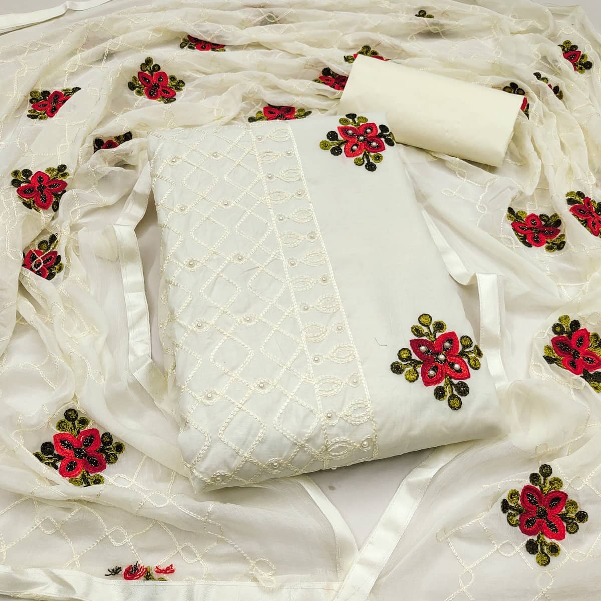 Gazal Fashions Women Cotton Blend Unstitched Dress Material ( White ) - Unstitched Fabrics | Buy online on ZillyBuy