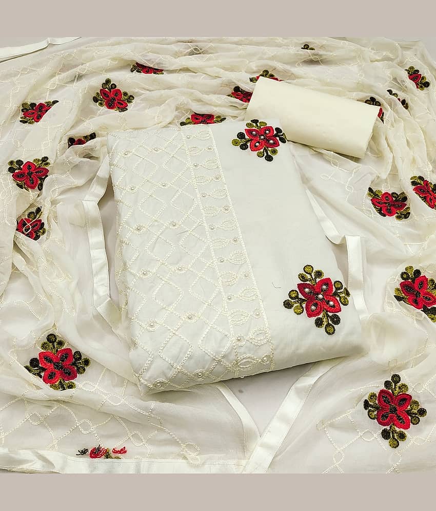 Gazal Fashions Women Cotton Blend Unstitched Dress Material ( White ) - Unstitched Fabrics | Buy online on ZillyBuy