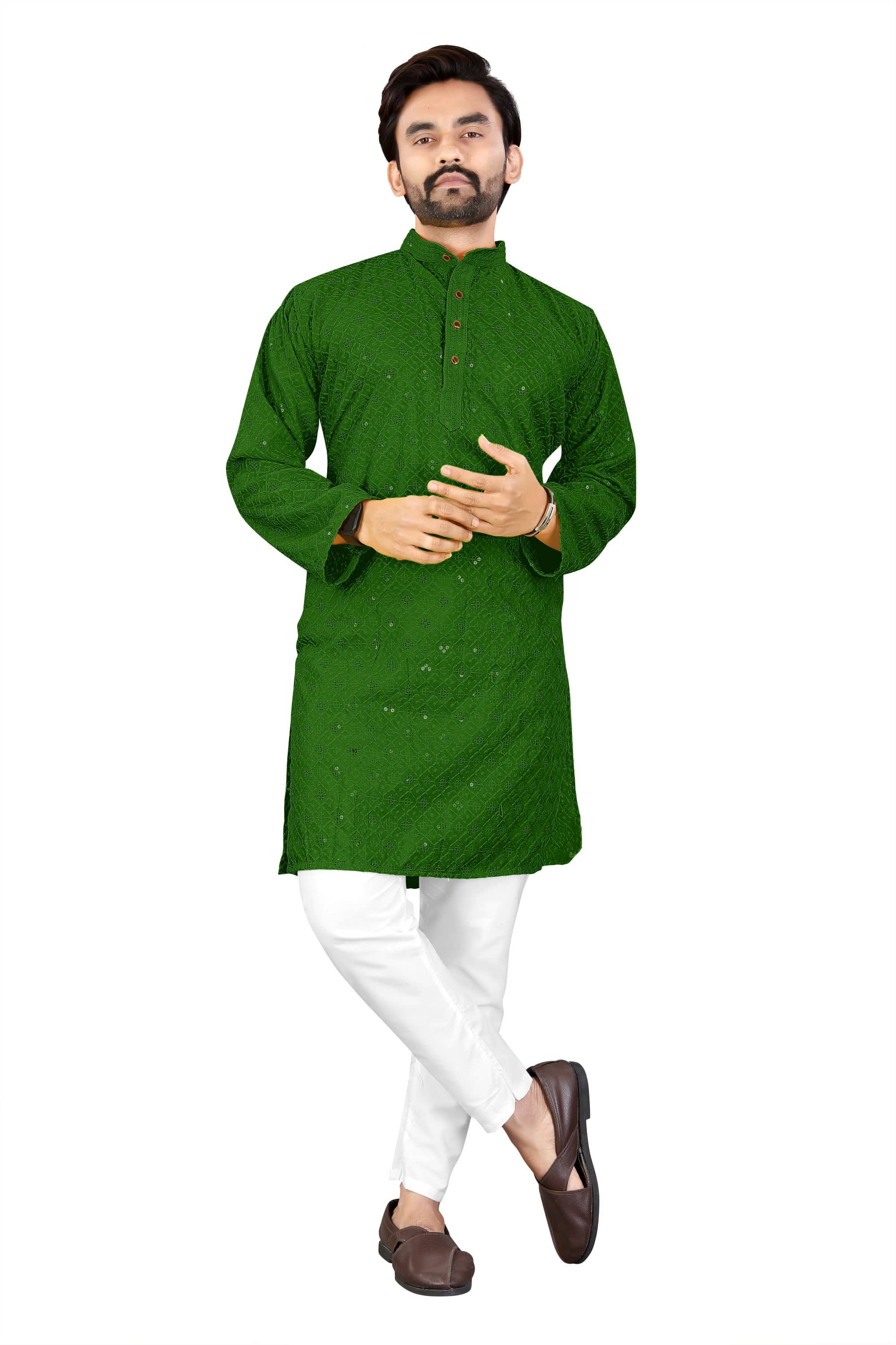 Laadli Cotton Blend Solid Regular Fit Kurta Pyjama Set For Men ( Green ) - Kurtas & Kurta Sets | Buy online on ZillyBuy