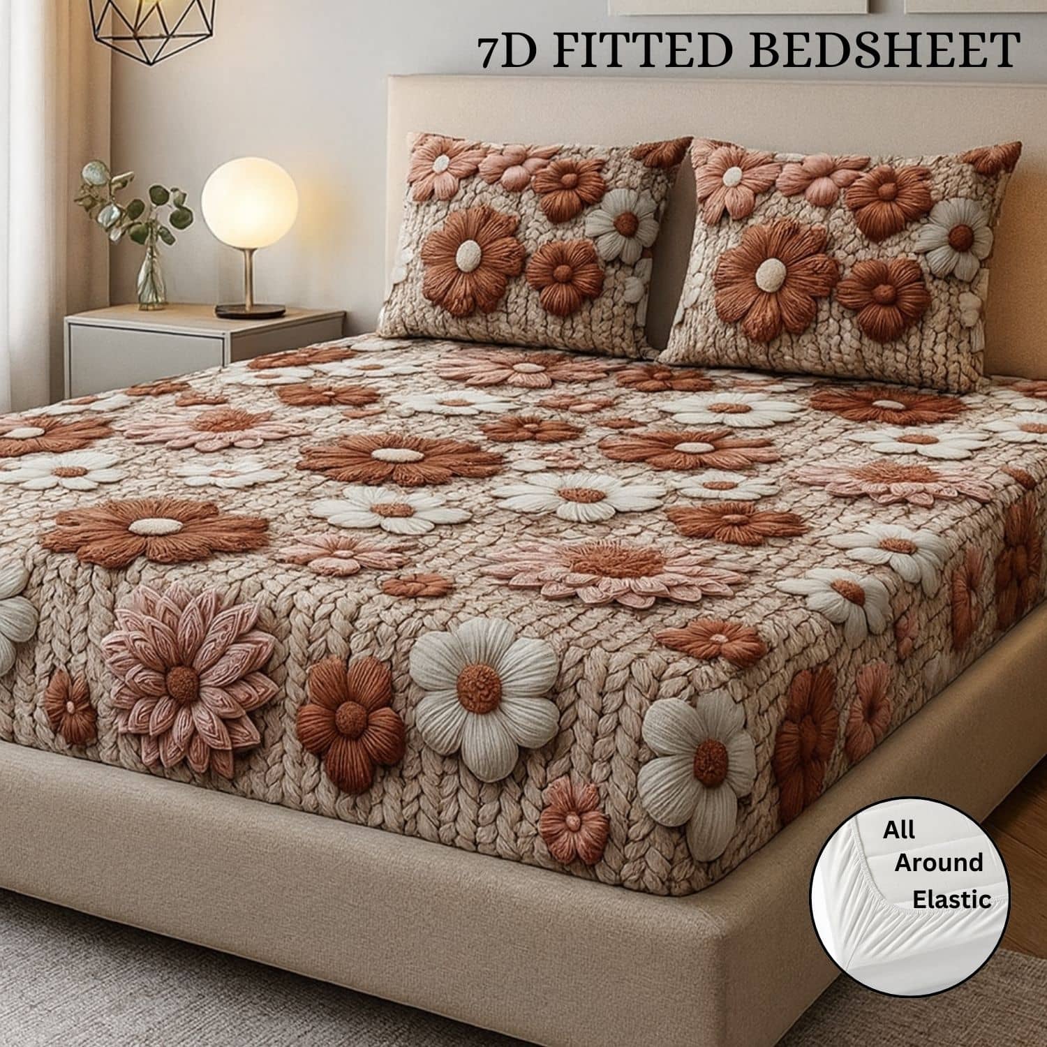 SWIZIER Cotton 1 King Fitted Bedsheet with 2 Pillow Covers ( 198 cm x 182 cm ) , Multi