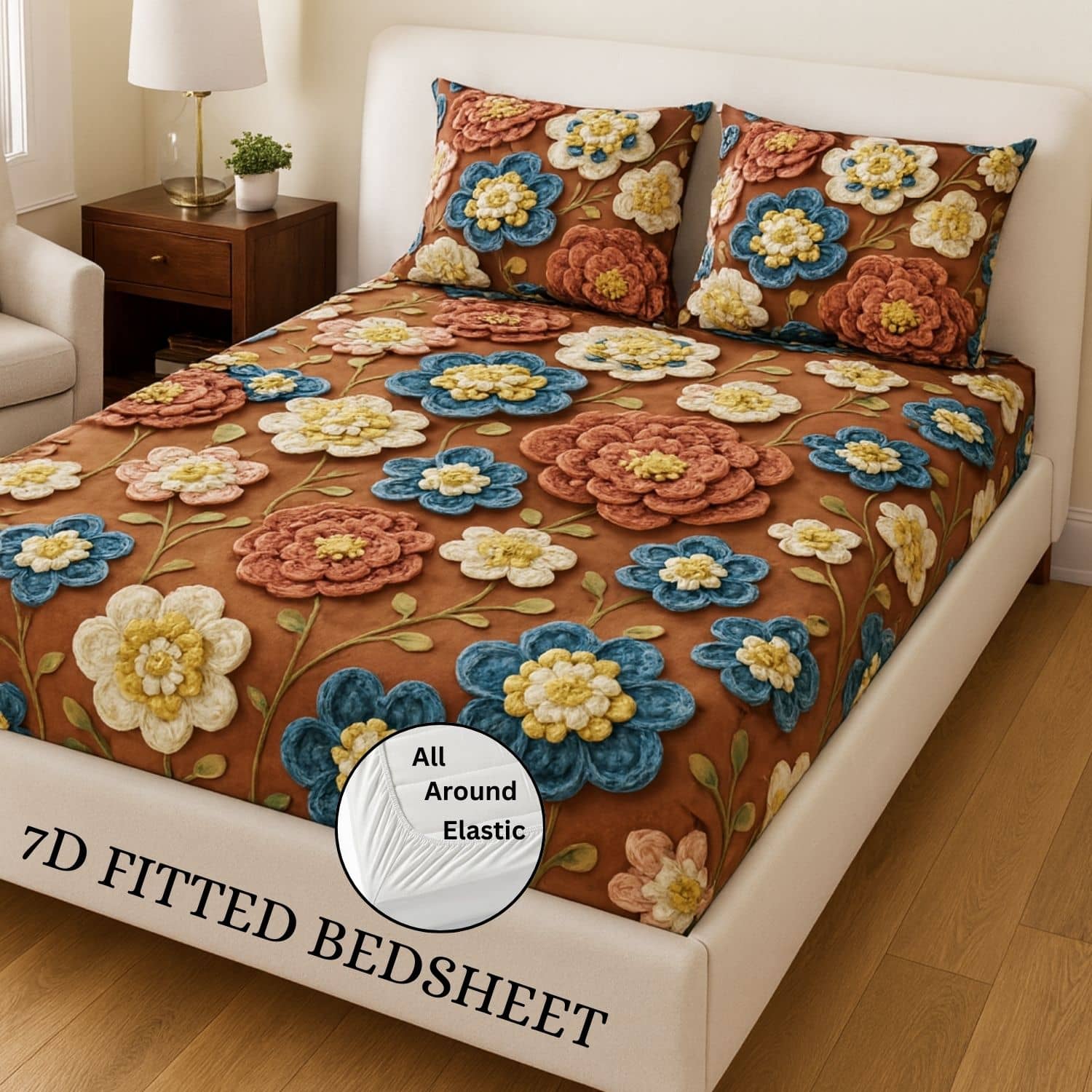 SWIZIER Cotton 1 King Fitted Bedsheet with 2 Pillow Covers ( 198 cm x 182 cm ) , Beige