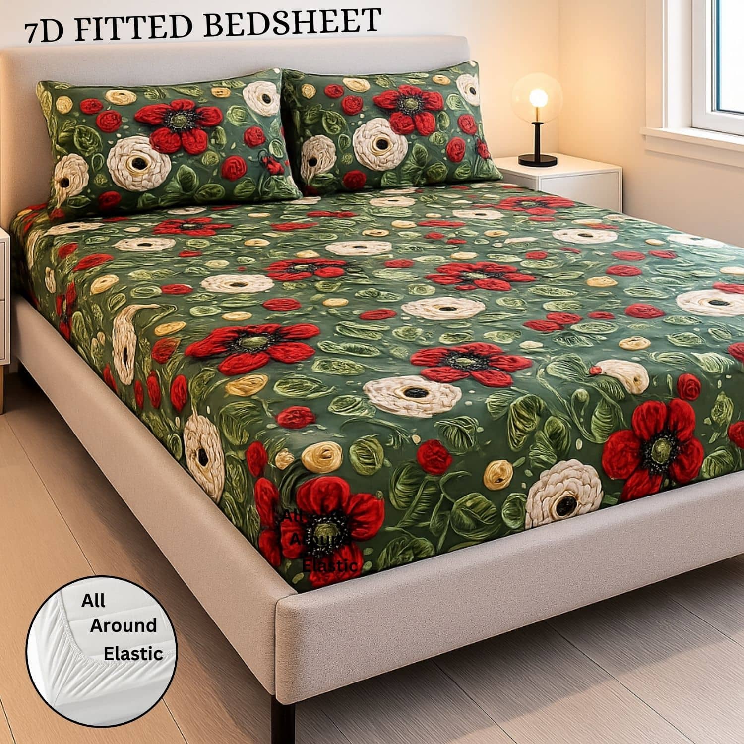 SWIZIER Cotton 1 King Fitted Bedsheet with 2 Pillow Covers ( 198 cm x 182 cm ) , Green