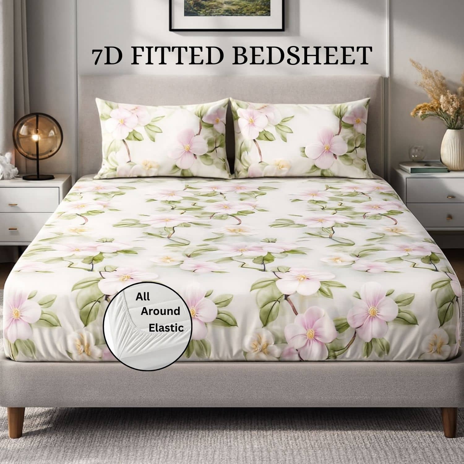 SWIZIER Cotton 1 King Fitted Bedsheet with 2 Pillow Covers ( 198 cm x 182 cm ) , Green