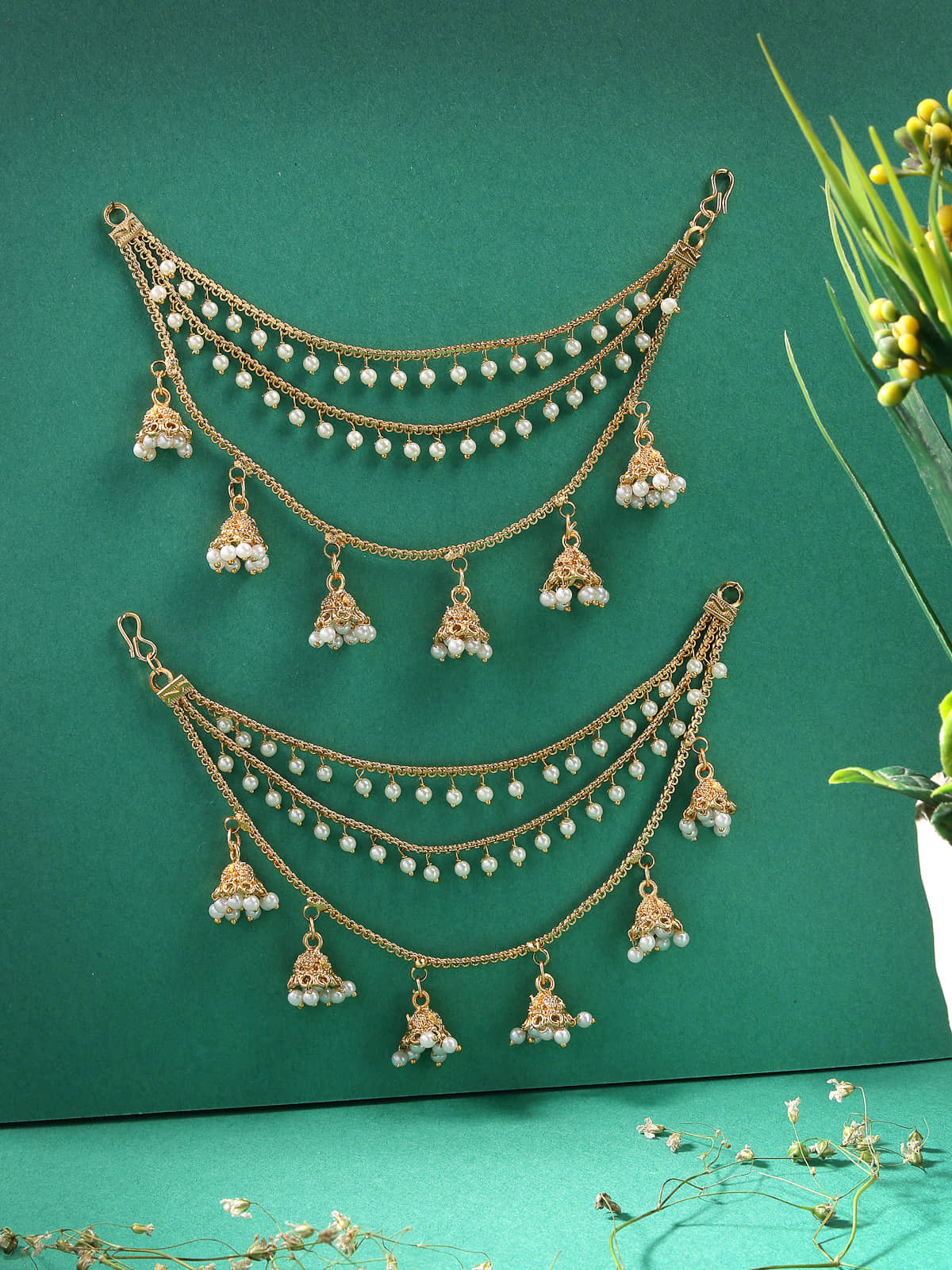 Sukkhi Gold Ear Chain Earrings ( Pack of 2 ) - Earrings | Buy online on ZillyBuy