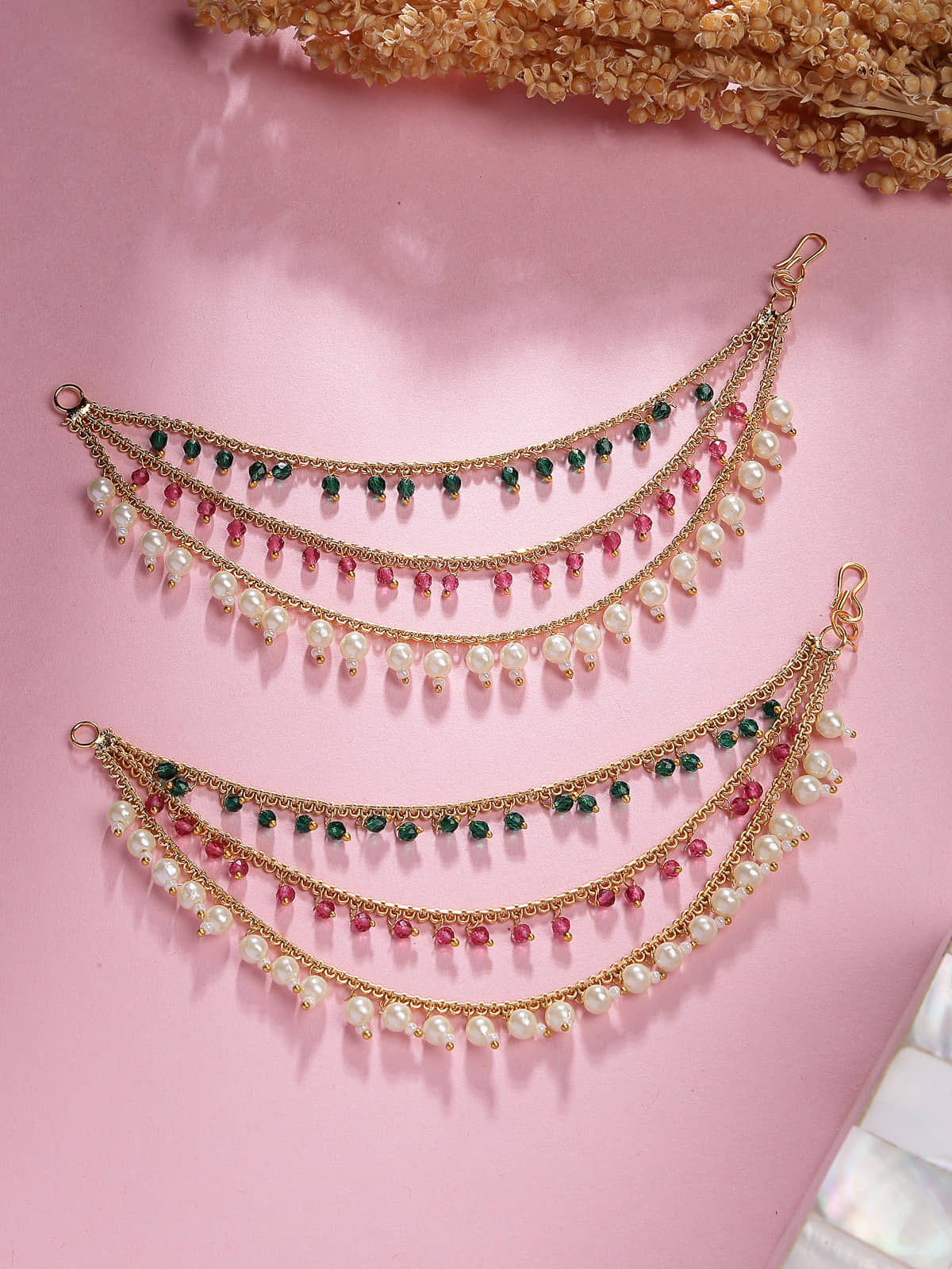 Sukkhi Red Ear Chain Earrings ( Pack of 2 ) - Earrings | Buy online on ZillyBuy