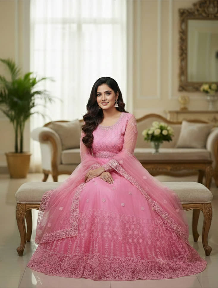 slim fit dress slacks Shop Bitiya by Bhama Girls V-Neck Ruffled Detail Net Fit & Flare Maxi Dress  Online main image 1