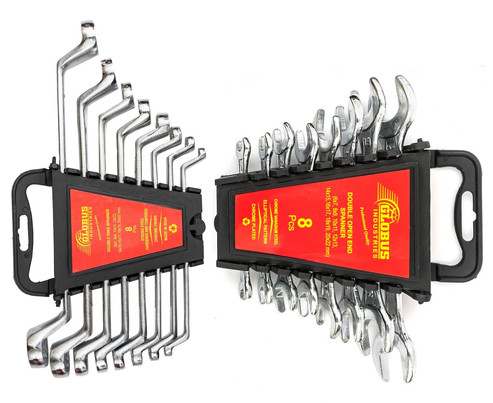 Globus 306-Double Sided Open End Wrench SET/8 PCS( 6X7-20X22) & Double Sided Box End Wrench (Ring spanner)SET/8 PCS(6X7-20X22) Power & Hand Tool Kit (2 Tools)