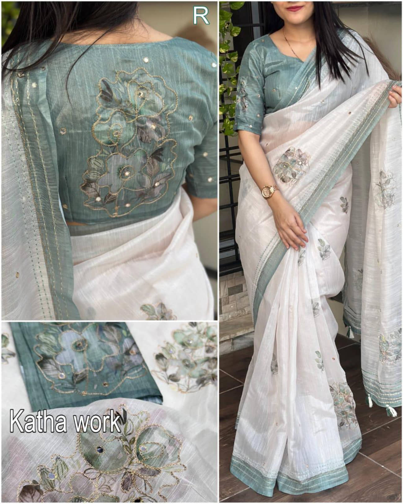 Kalpana Creation Linen Printed Regular Saree With Unstitched Blouse Piece ( Multicolor ) - Sarees | Buy online on ZillyBuy