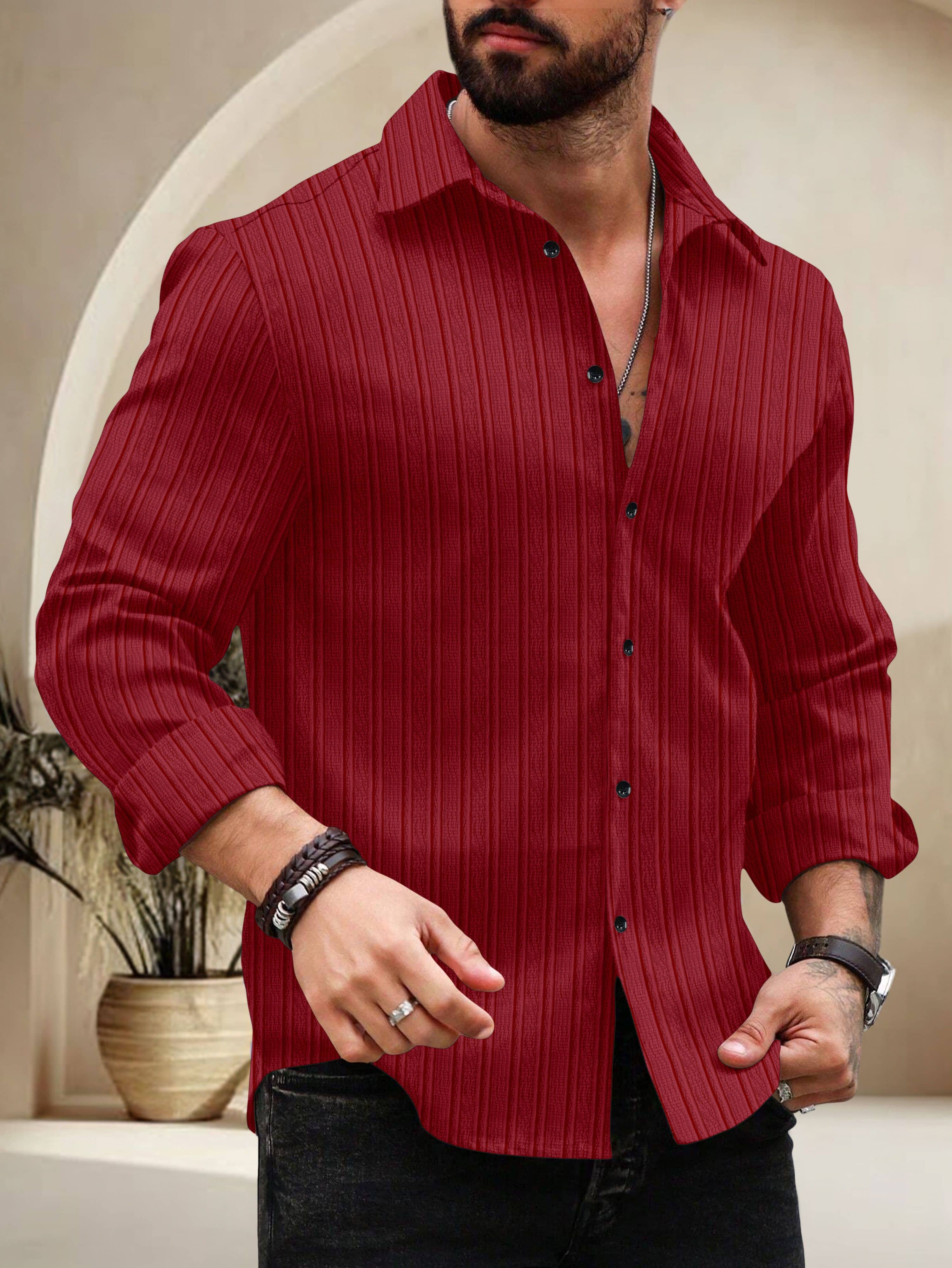 Nofilter Cotton Blend Regular Fit Self Design Full Sleeves Men's Casual Shirt - Maroon ( Pack of 1 )