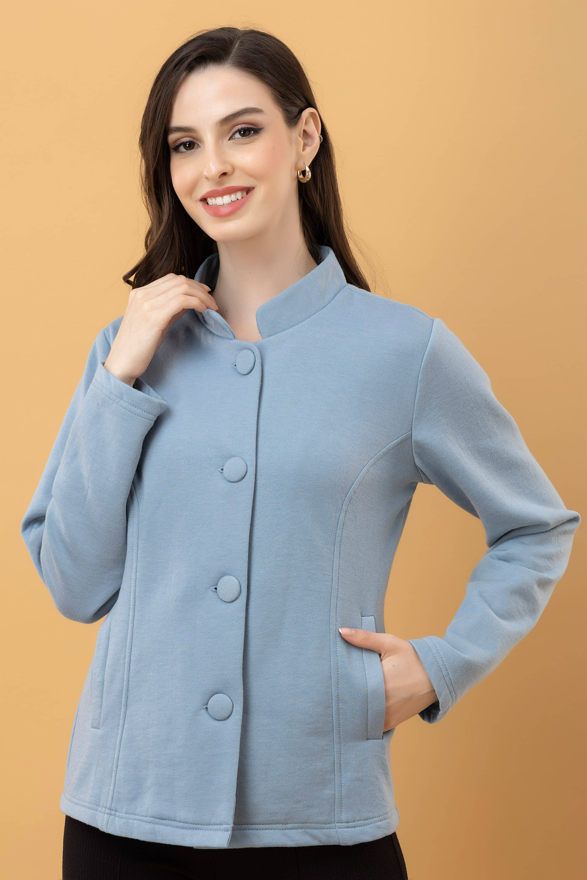 Purys Women Shirt Collar Fleece Jacket ( Blue ) - Jackets & Coats | Buy online on ZillyBuy