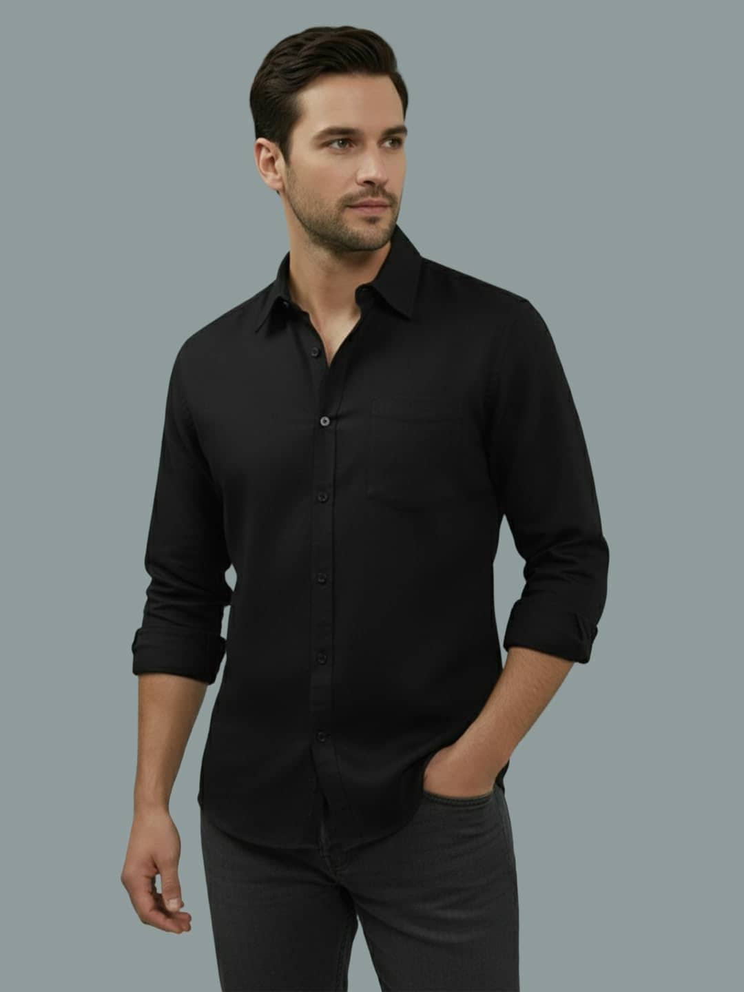UNI VIBE Cotton Blend Slim Fit Solids Full Sleeves Men's Casual Shirt - Black ( Pack of 1 )