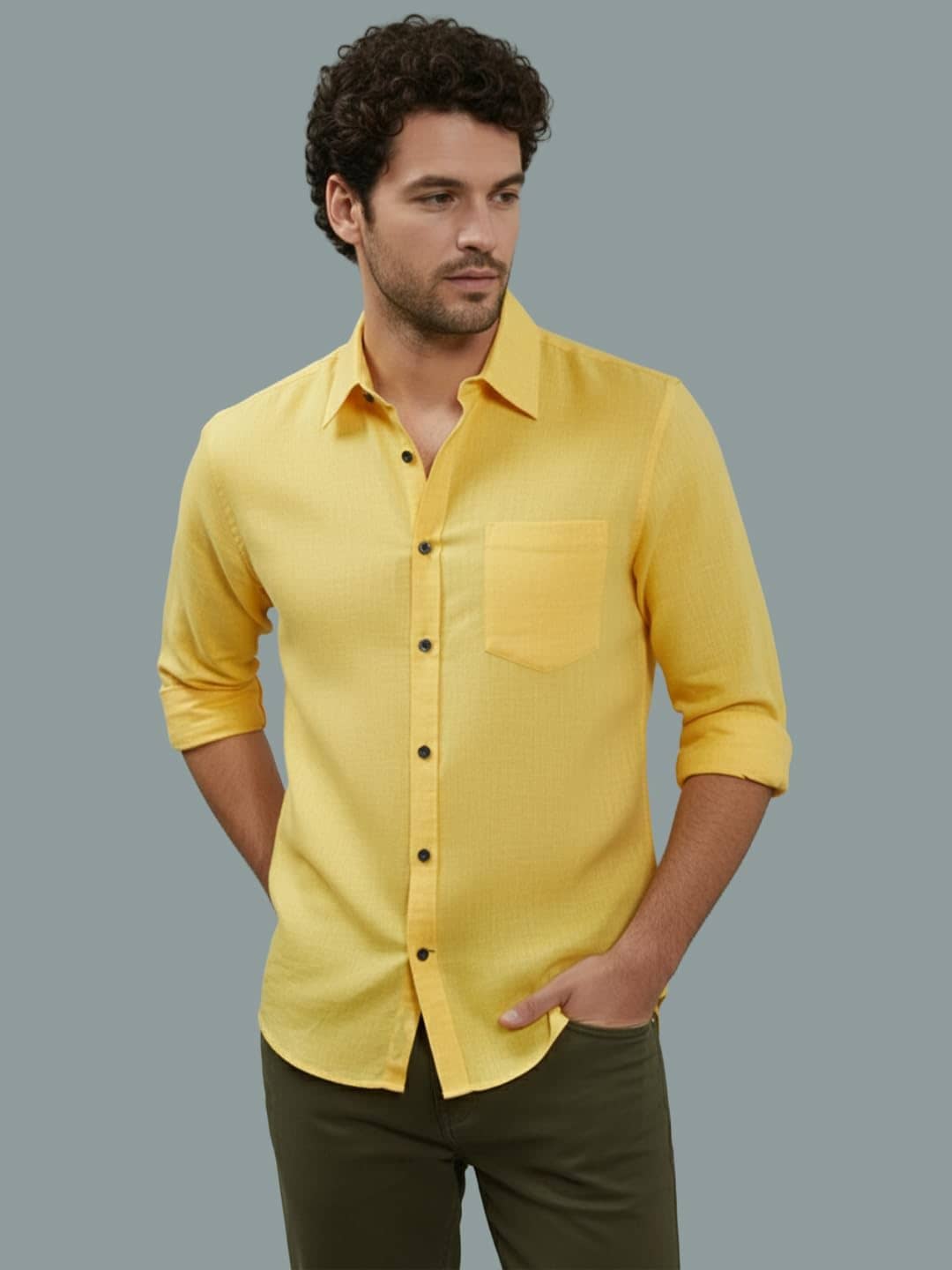 UNI VIBE Cotton Blend Slim Fit Solids Full Sleeves Men's Casual Shirt - Yellow ( Pack of 1 )