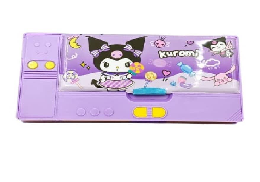 Freedy Pencil Box with Magnetic Type –Stationery Organizer for School Kids, Boys & Girls Durable Plastic, Button Operated Dual Side Case any random color and design will sent C