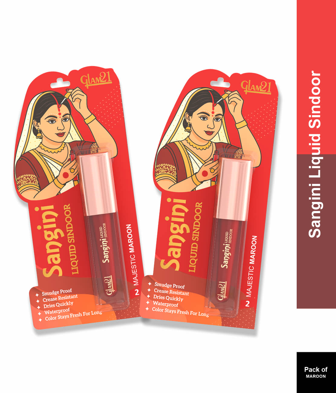 Glam21 Sangini Sindoor | Ultra-Rich Pigment | Long-Lasting| Majestic Maroon Liquid Maroon
