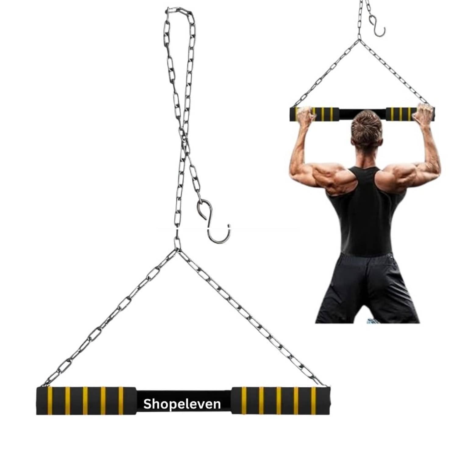 Shopeleven Heavy Duty Chin-Up Bar for Home Workout | Adjustable Hanging Rod with 120kg Capacity | Kids & Adults Height Growth Monkey Bar with Chain | Anti-Skid Grip Home Gym Equipment(Yellow) - Sports and Fitness Equipment | Buy online on ZillyBuy