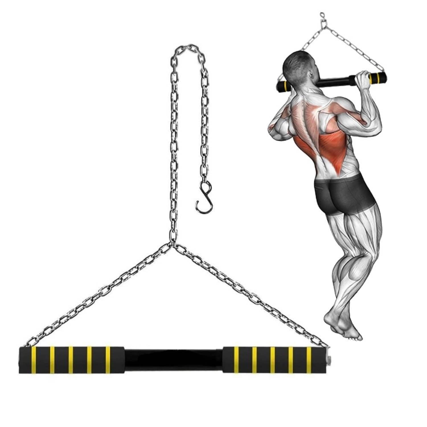 Shopeleven Heavy-Duty Pull-Up Bar with Chain | Multi-Functional Upper Body Workout Equipment | Home Gym Lat Pull Bar | Durable Steel Build | Anti-Slip Grip | Easy Installation(Yellow) - Sports and Fitness Equipment | Buy online on ZillyBuy