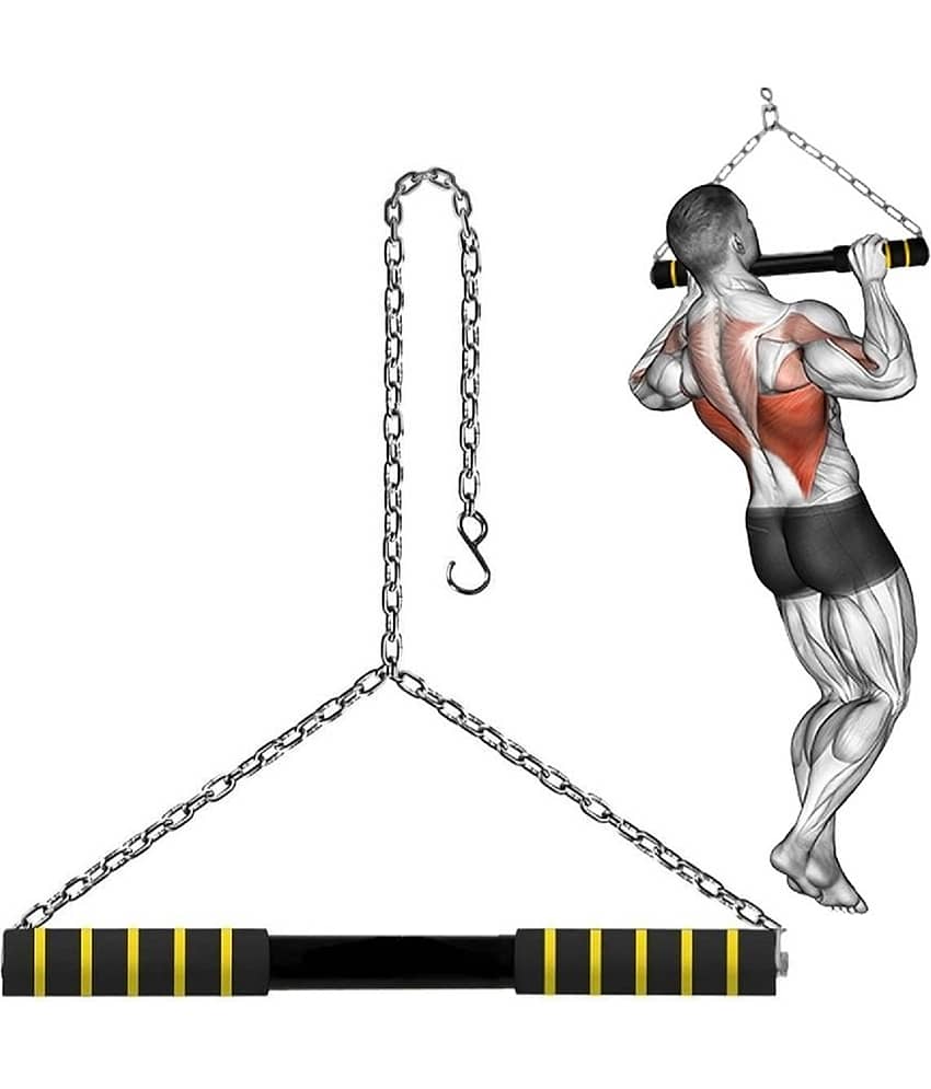 Shopeleven Heavy-Duty Pull-Up Bar with Chain | Multi-Functional Upper Body Workout Equipment | Home Gym Lat Pull Bar | Durable Steel Build | Anti-Slip Grip | Easy Installation(Yellow) - Sports and Fitness Equipment | Buy online on ZillyBuy