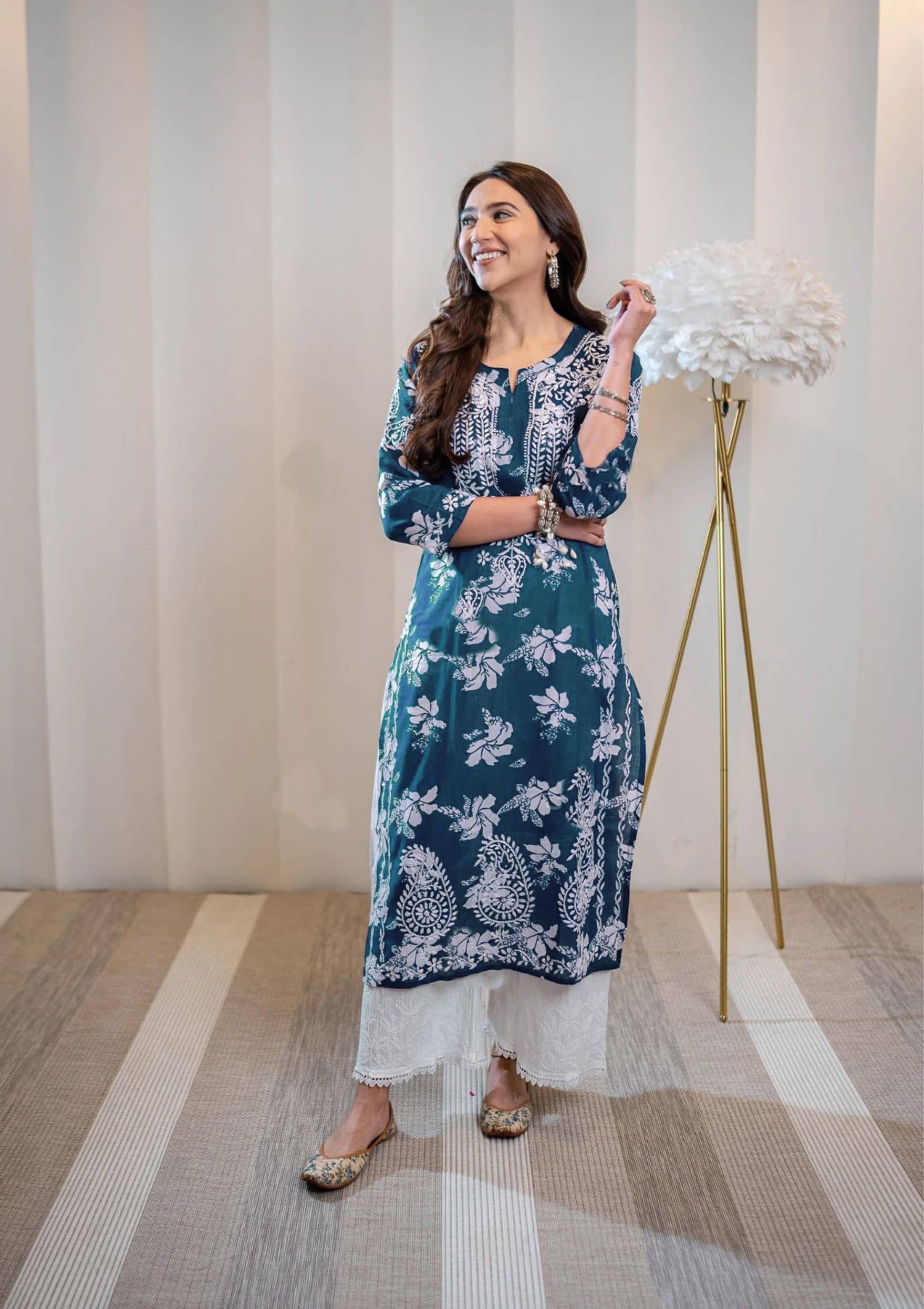 anushansa Women Viscose Rayon Printed Straight Kurti ( Navy Blue ) - Kurtis, Tunics | Buy online on ZillyBuy