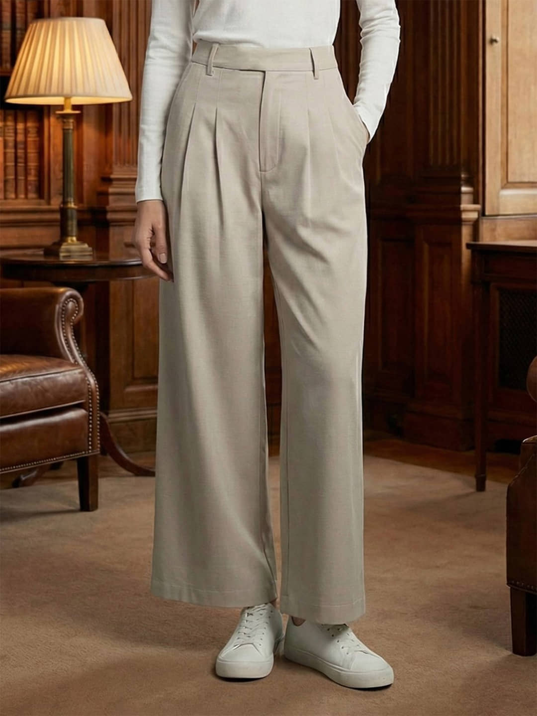 DTR FASHION Women Cotton Wide Leg Trousers ( Beige ) - Trousers | Buy online on ZillyBuy
