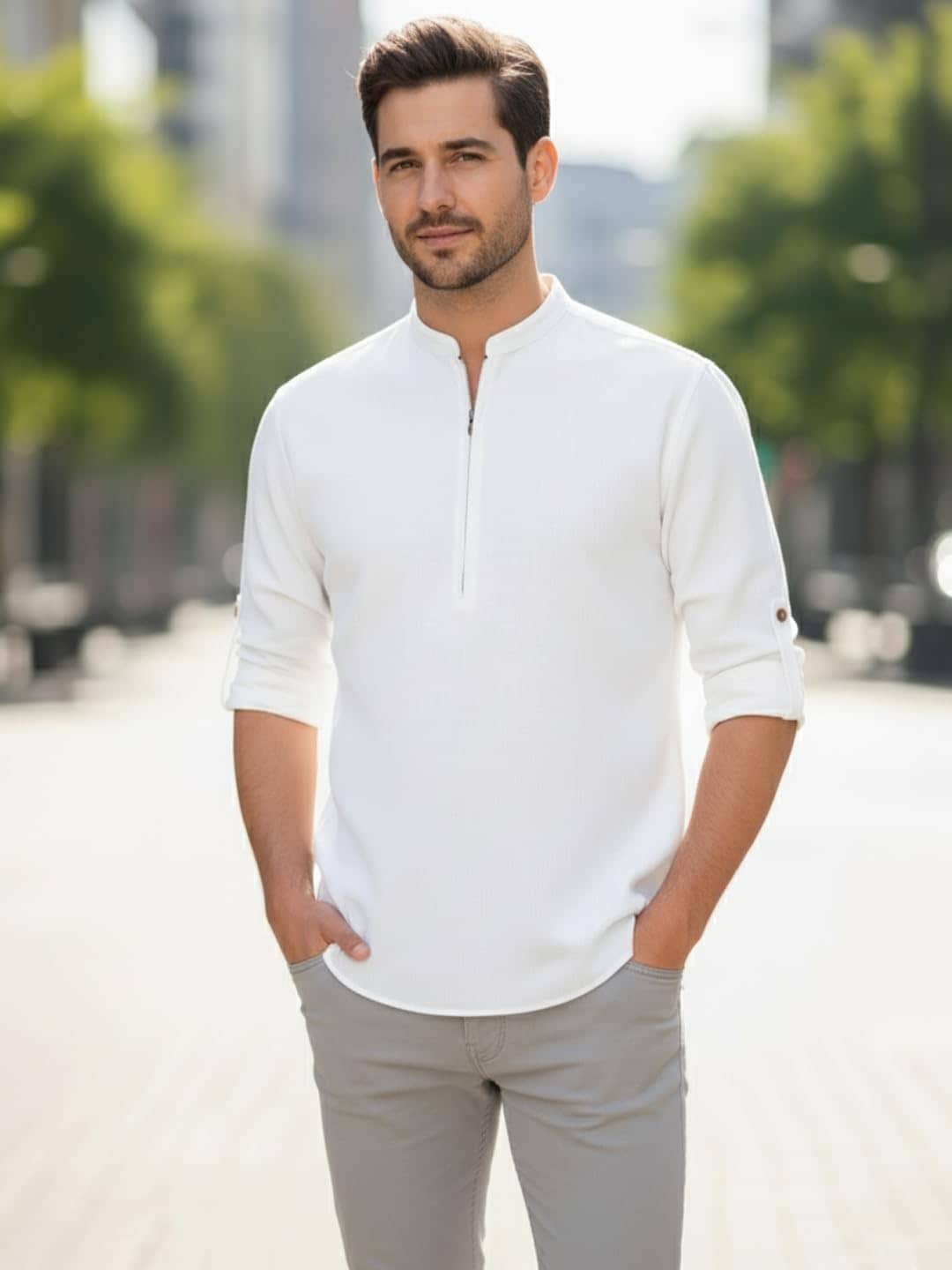 UNI VIBE Cotton Blend Plain Shirt Style Kurta For Men ( White ) - Kurtas & Kurta Sets | Buy online on ZillyBuy