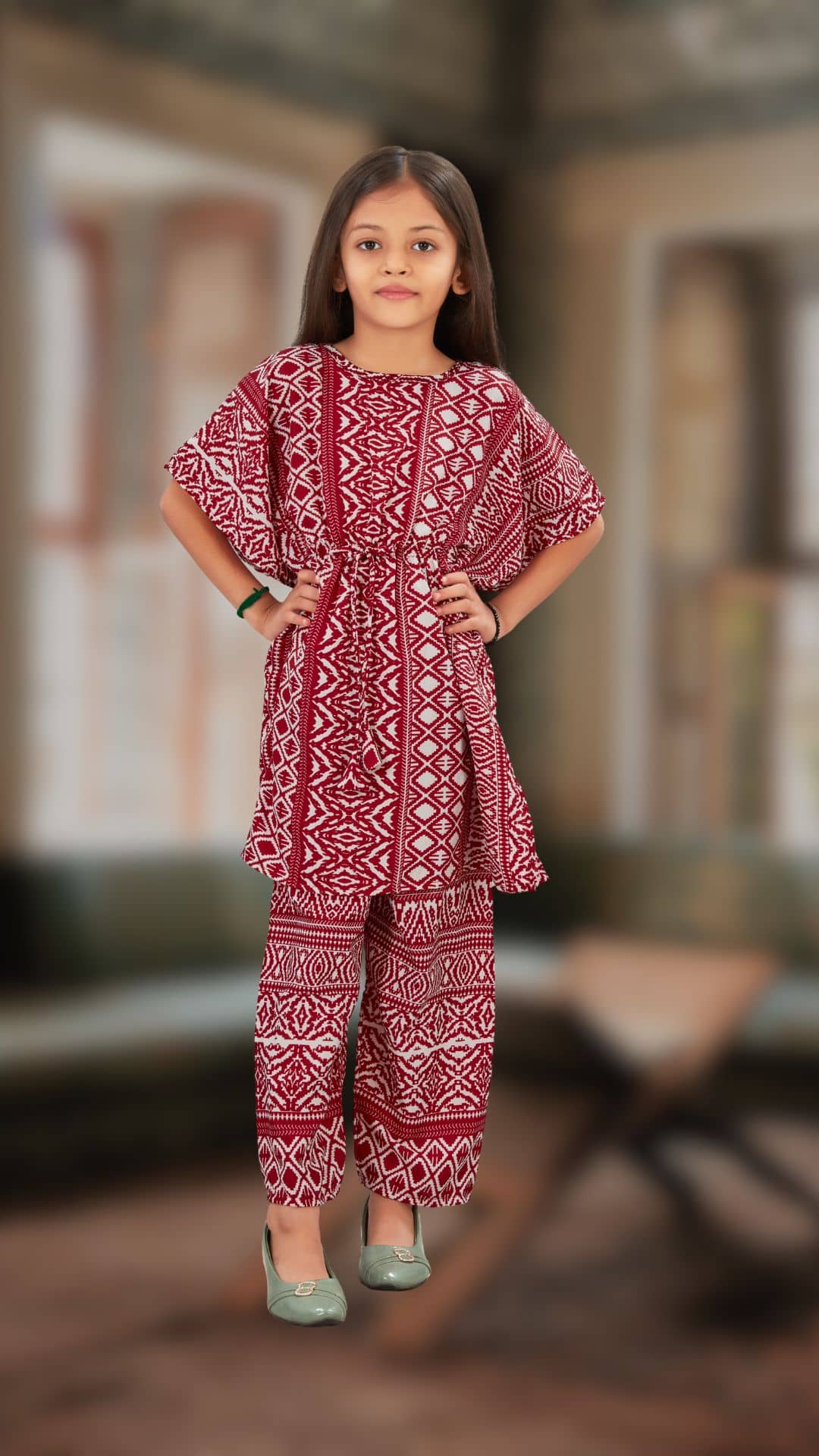 SELVIFAB Girls Crepe Kurti with Palazzo ( Pack of 1 , Red )