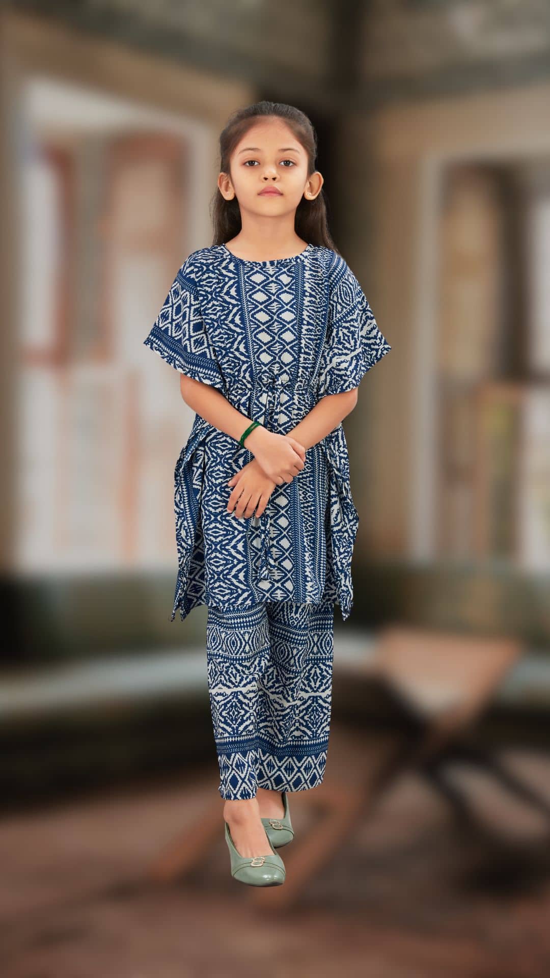 SELVIFAB Girls Crepe Kurti with Palazzo ( Pack of 1 , Blue )