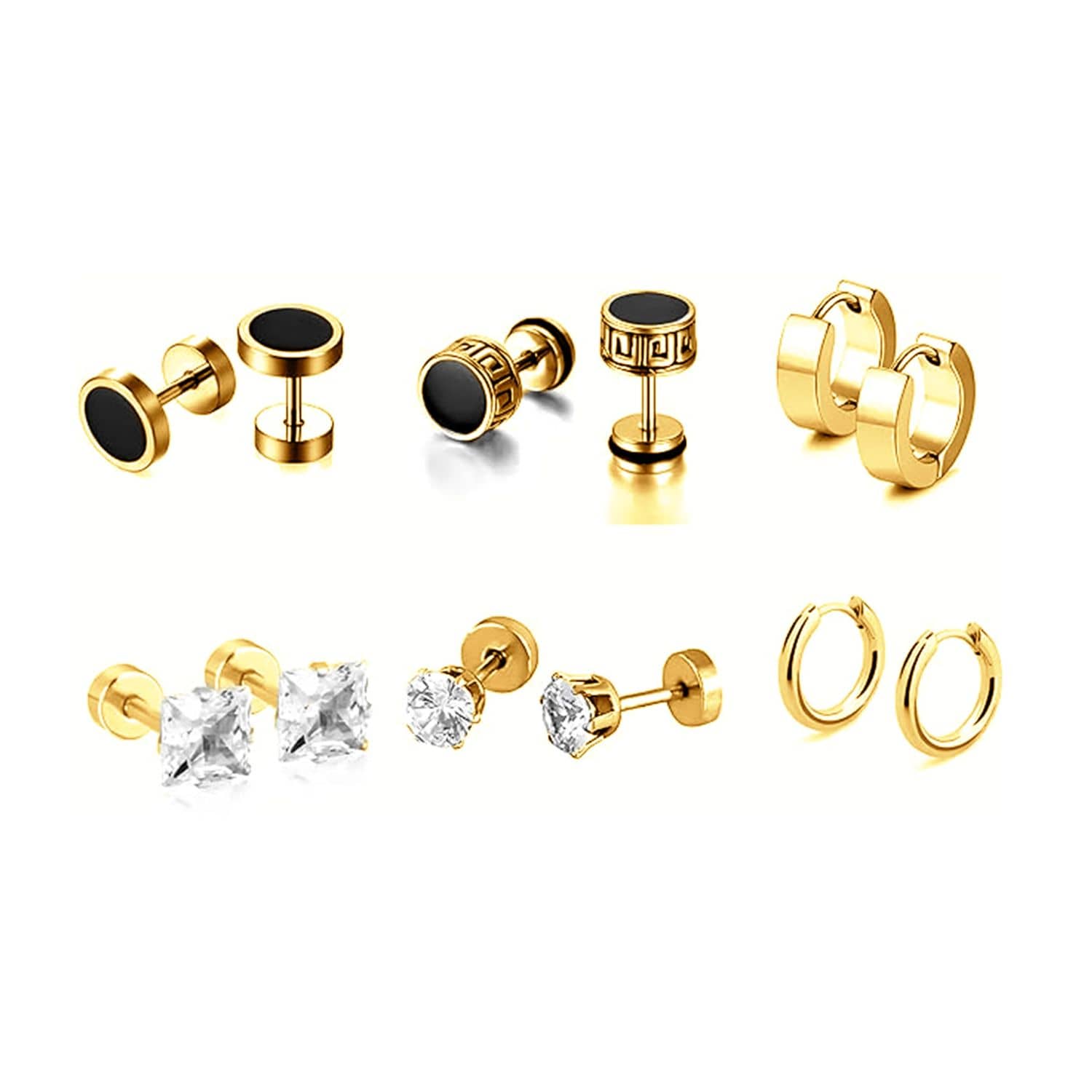 Stylish Men’s Stainless Steel Earring Set | Trendy Stud & Hoop Combo | Anti-Tarnish, Lightweight & Comfortable - Earrings | Buy online on ZillyBuy