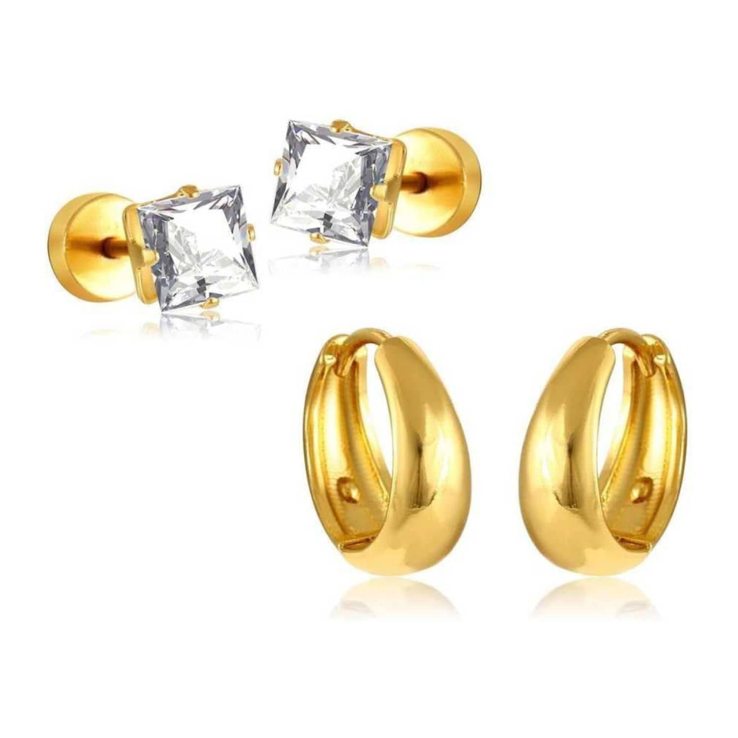 Stylish Men’s Stainless Steel Earring Set | Trendy Stud & Hoop Combo | Anti-Tarnish, Lightweight & Comfortable - Earrings | Buy online on ZillyBuy