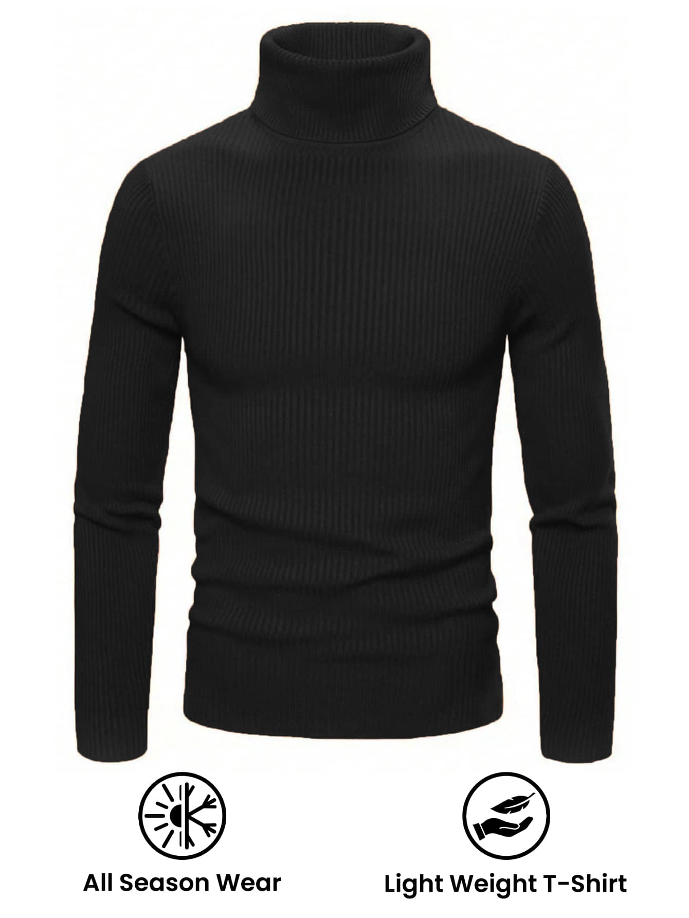 clafoutis Polyester Slim Fit Solid Full Sleeves Men's High Neck T-Shirt - Black ( Pack of 1 )