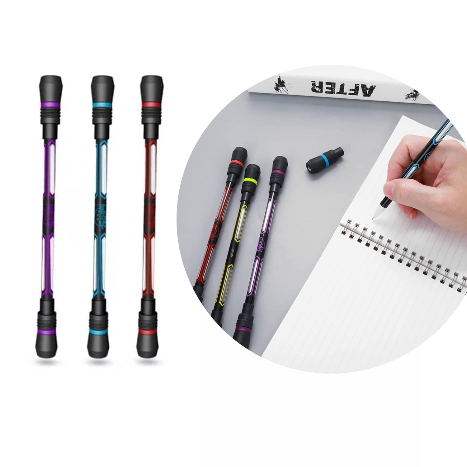 Spinner Rotatable Gaming Finger Pens - Without Pen Refill, Non Slip Coated Rotatable Gel Pen Mod Spinning Pen with Weighted for Playing Student (Pack of 3)