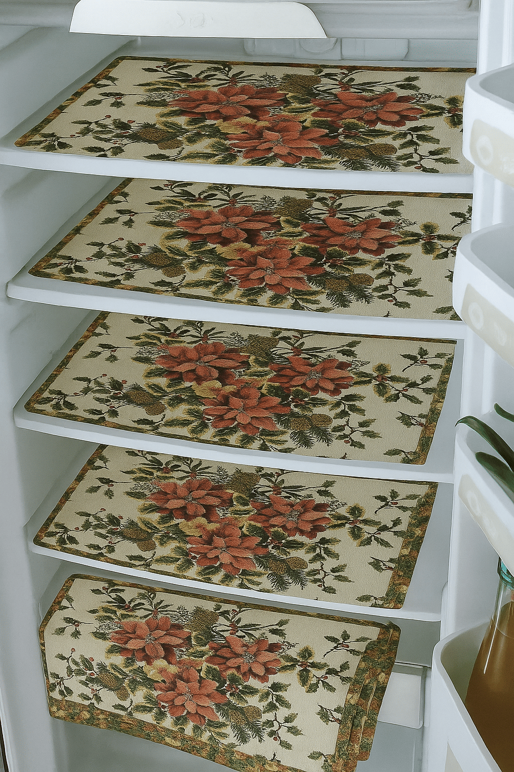 THE LION'S SHARE PVC Floral Fridge Mats ( 42 30 ) Pack of 4 - Multicolor