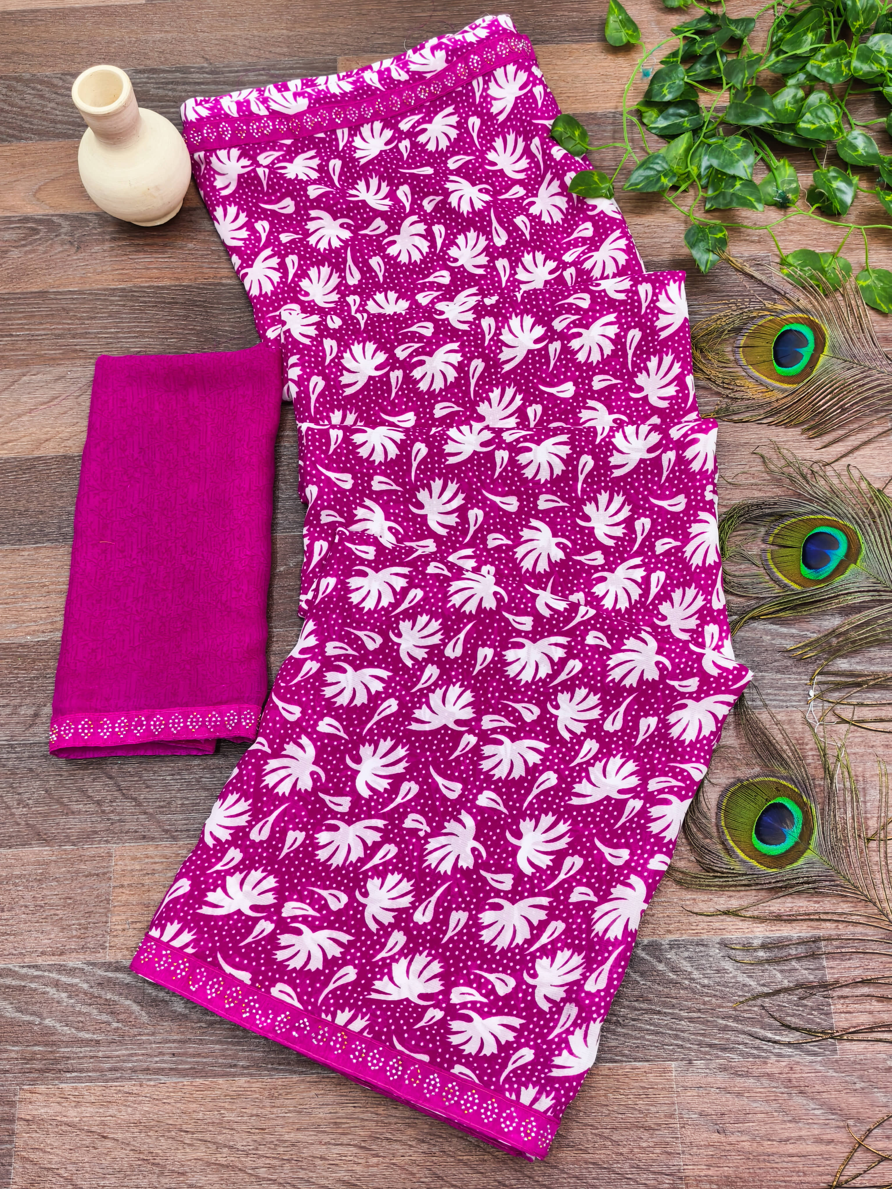ANAND SAREES Georgette Printed Regular Saree With Unstitched Blouse Piece ( Pink ) - Sarees | Buy online on ZillyBuy