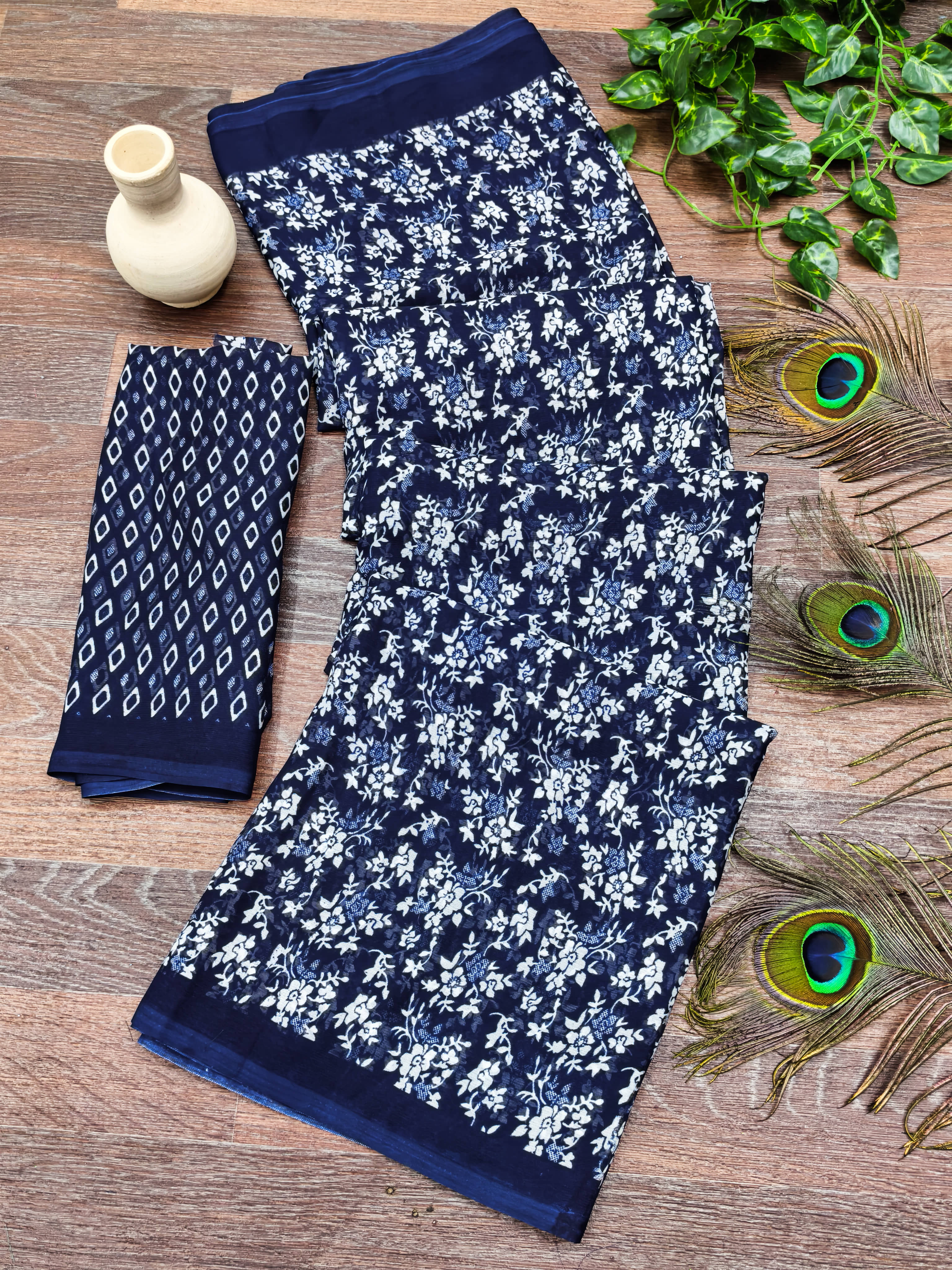 ANAND SAREES Georgette Printed Regular Saree With Unstitched Blouse Piece ( Blue ) - Sarees | Buy online on ZillyBuy