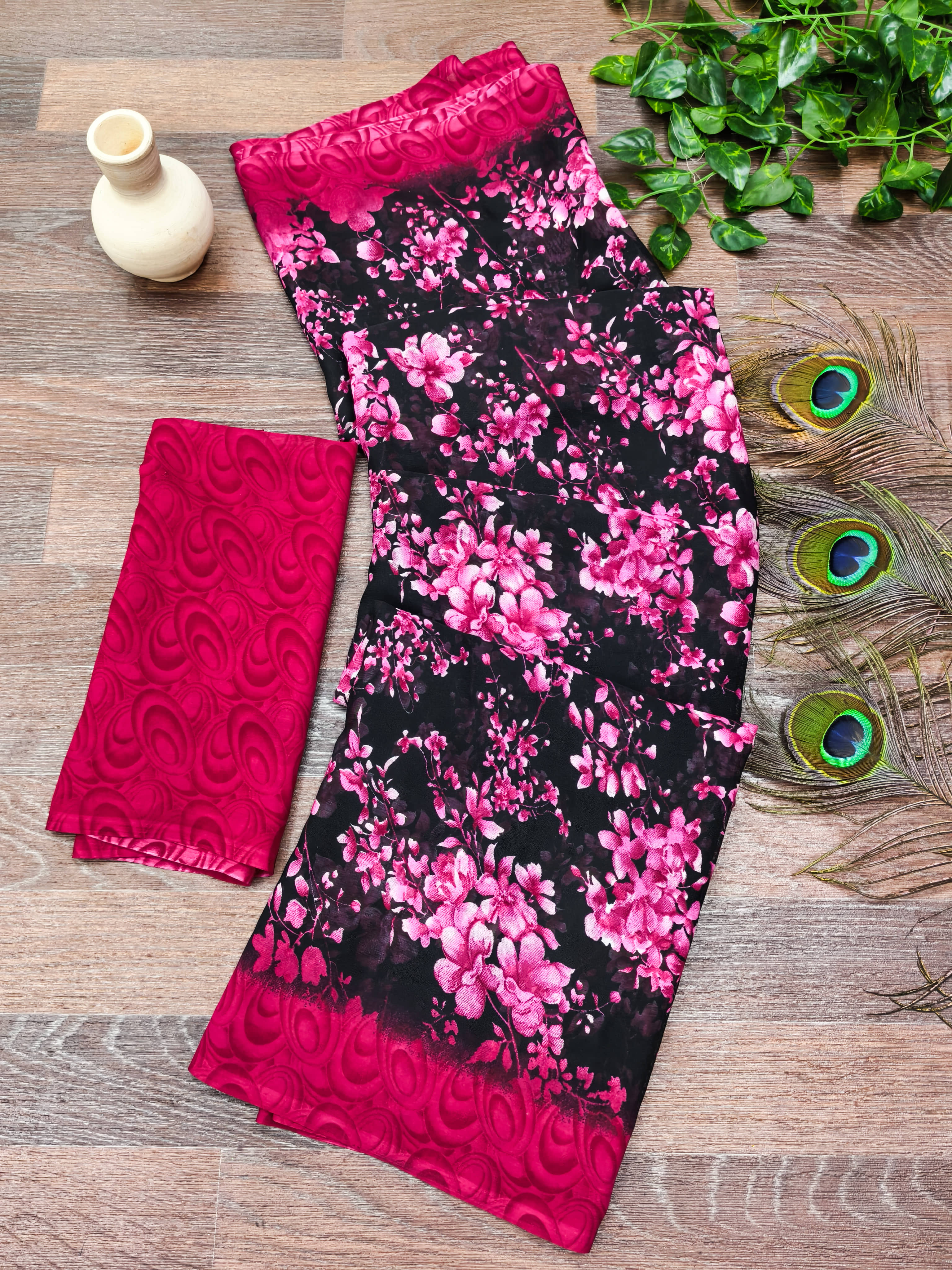 Kashvi Sarees Georgette Printed Regular Saree With Unstitched Blouse Piece ( Pink )