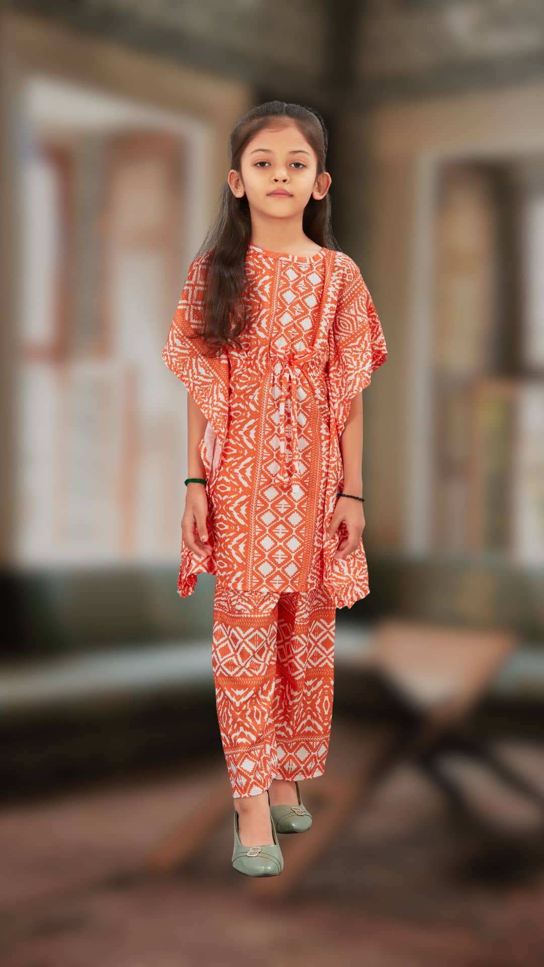 SELVIFAB Girls Crepe Kurti with Palazzo ( Pack of 1 , Orange )