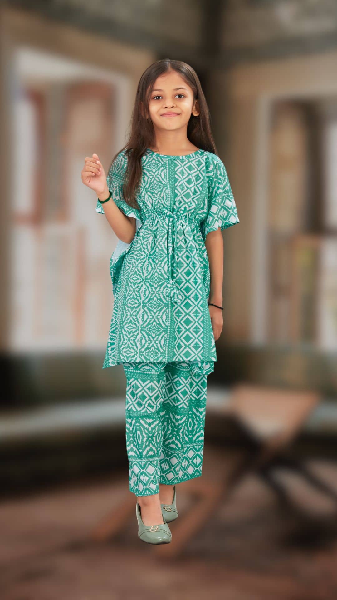 SELVIFAB Girls Crepe Kurti with Palazzo ( Pack of 1 , Teal )