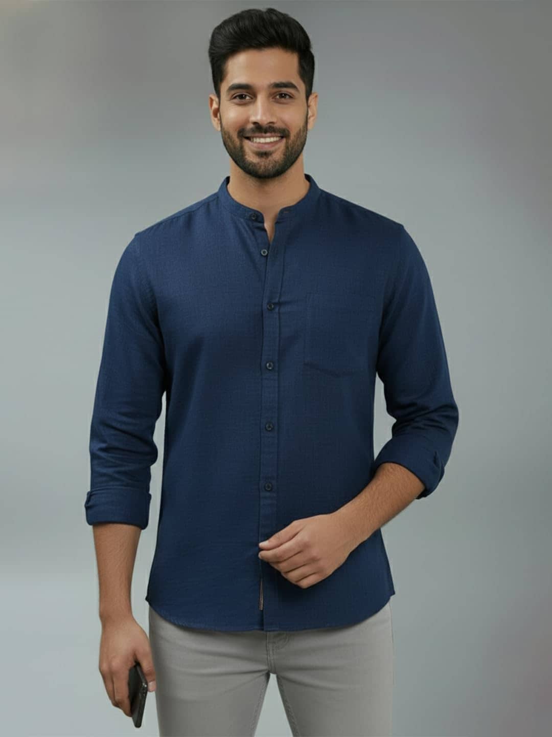 Yugnik Cotton Blend Slim Fit Full Sleeves Men's Formal Shirt - Navy Blue ( Pack of 1 )