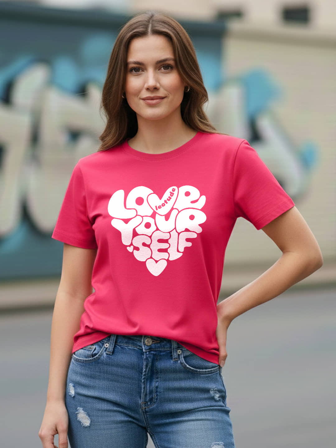 Leotude Women Cotton Blend Printed Regular Fit Round Neck T-Shirt ( Pink )