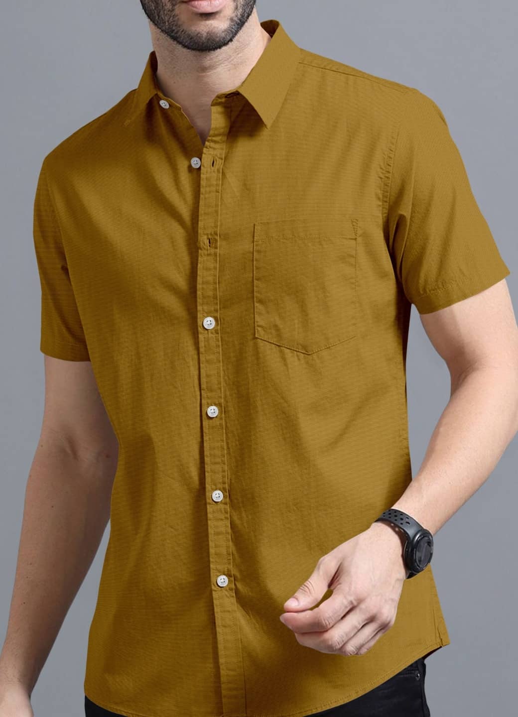 Ethnic Trendz Cotton Blend Regular Fit Solids Half Sleeves Men's Casual Shirt - Mustard ( Pack of 1 )