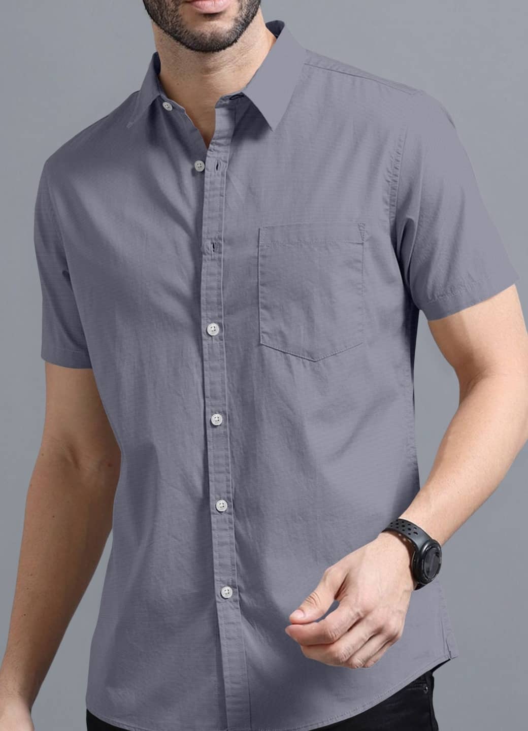 Ethnic Trendz Cotton Blend Regular Fit Solids Half Sleeves Men's Casual Shirt - Grey ( Pack of 1 )