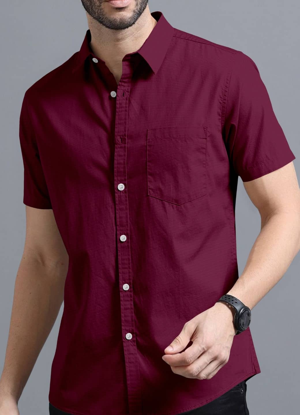 Ethnic Trendz Cotton Blend Regular Fit Solids Half Sleeves Men's Casual Shirt - Maroon ( Pack of 1 )