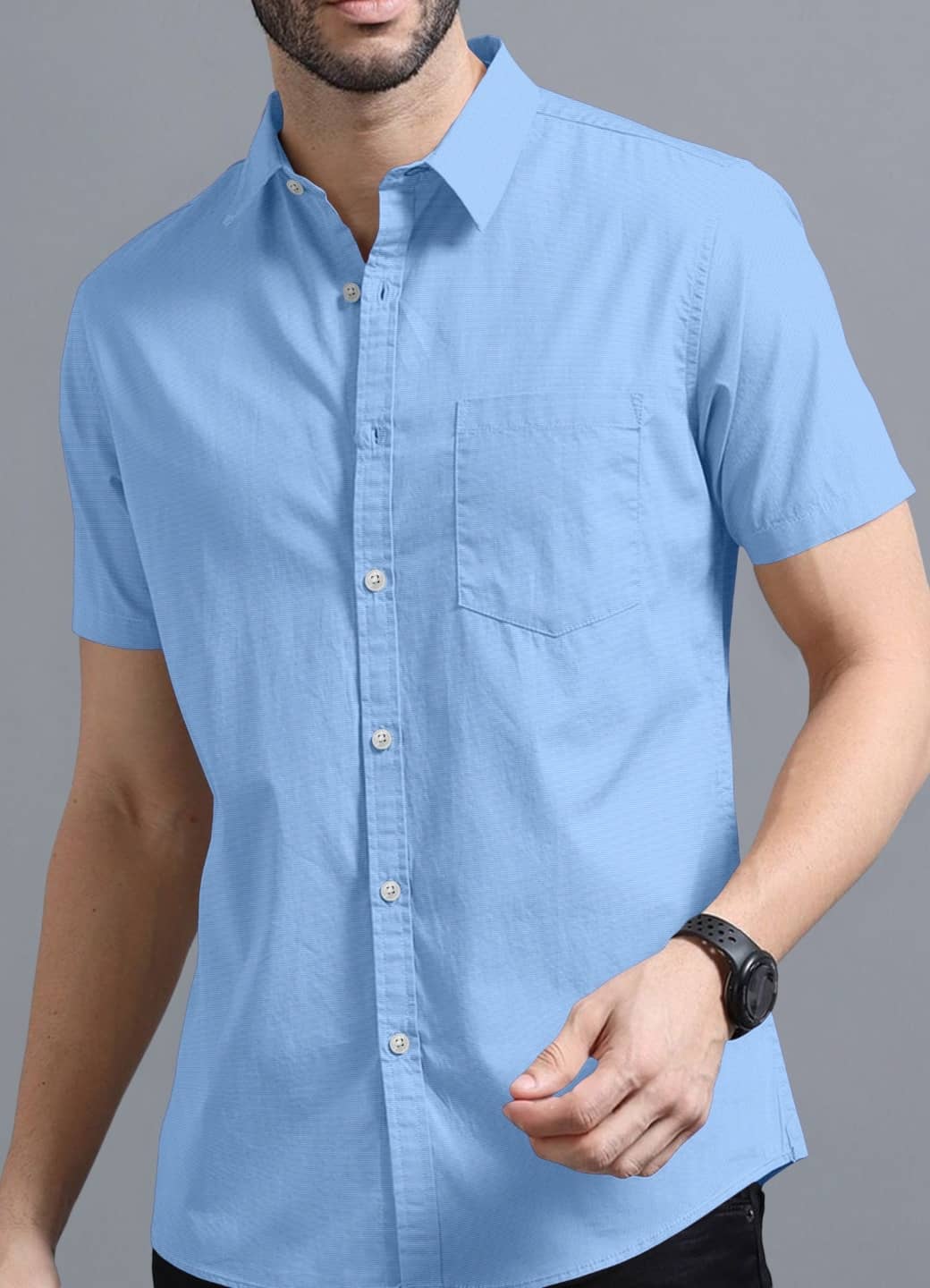 Ethnic Trendz Cotton Blend Regular Fit Solids Half Sleeves Men's Casual Shirt - Light Blue ( Pack of 1 )