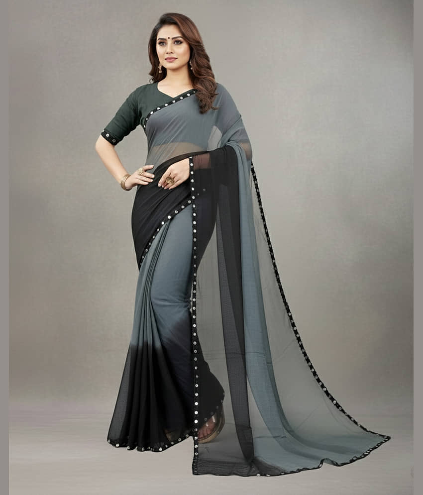 A TO Z CART Chiffon Solid Regular Saree With Unstitched Blouse Piece ( Grey ) - Sarees | Buy online on ZillyBuy