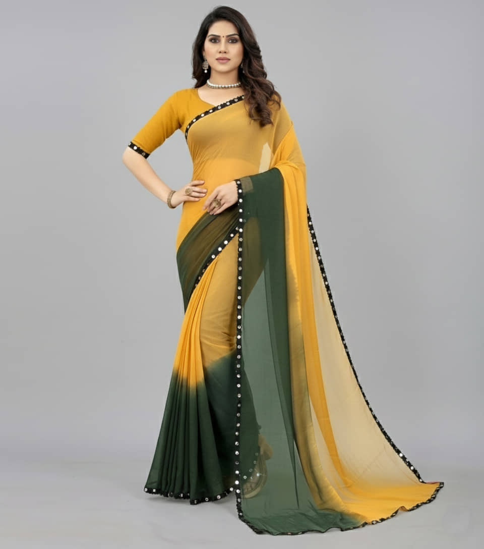 Aika Chiffon Solid Regular Saree With Unstitched Blouse Piece ( Red ) - Sarees | Buy online on ZillyBuy