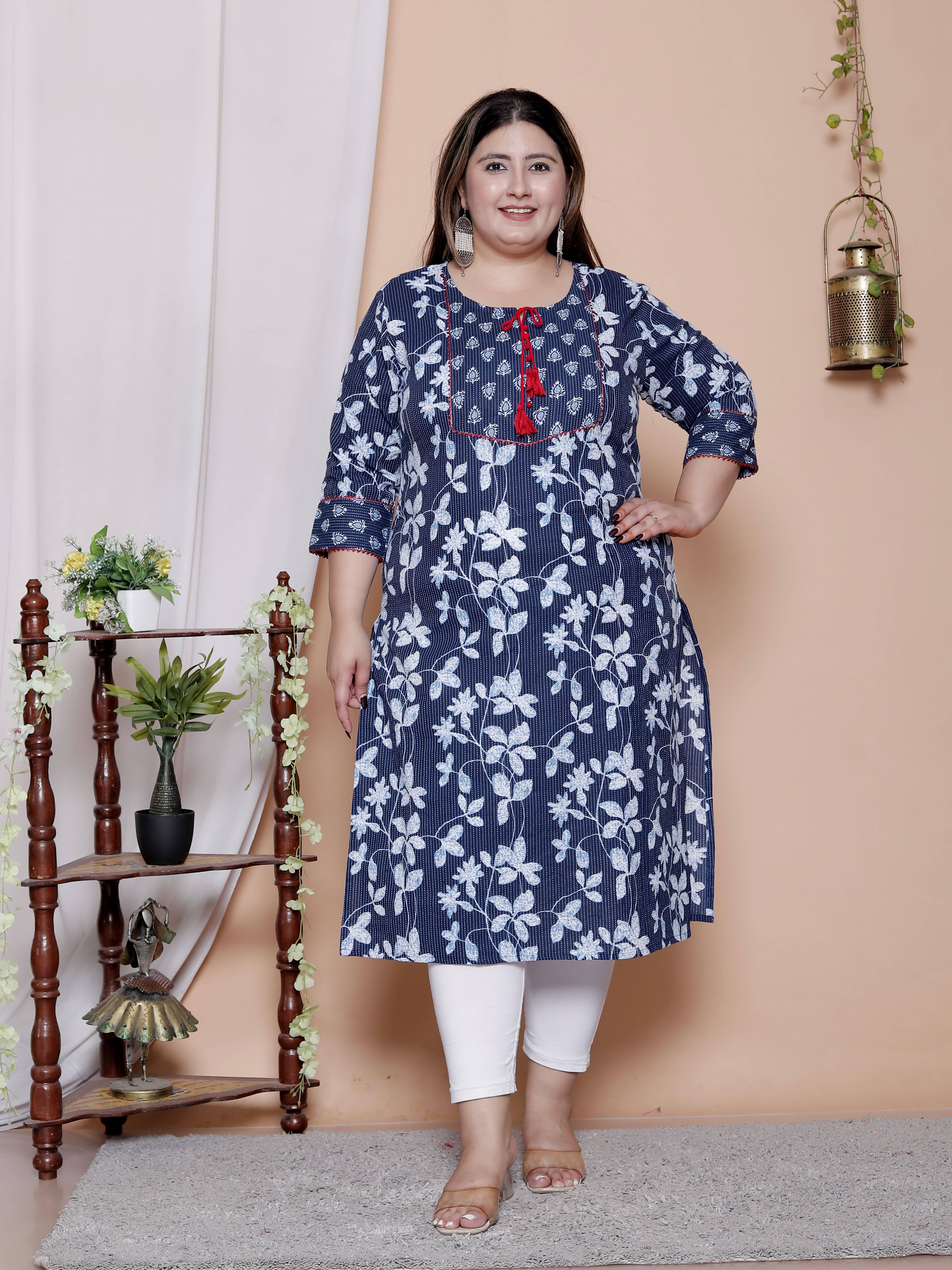 Avnii Women Cotton Printed Straight Kurti ( Blue ) - Kurtis, Tunics | Buy online on ZillyBuy