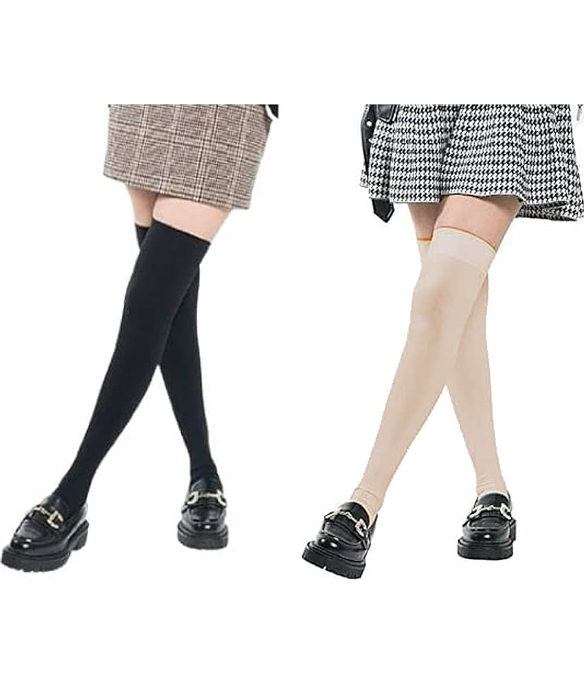 Benicia Pack of 2 Women's Cotton Blend Full length Stockings ( Black ) - Socks | Buy online on ZillyBuy