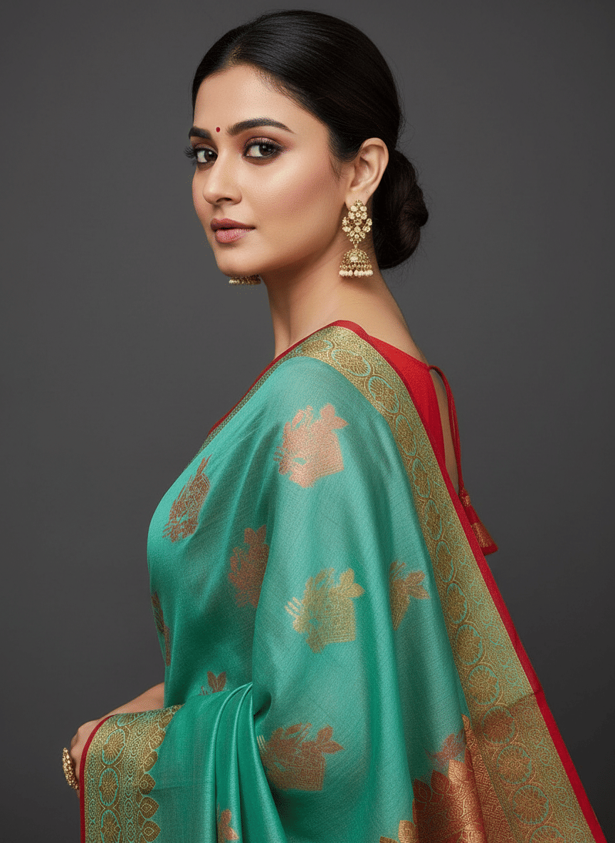 IndShopMart Asaam Silk Woven Regular Saree With Unstitched Blouse Piece ( Rama,Red ) - Sarees | Buy online on ZillyBuy