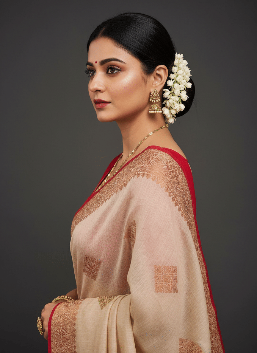 IndShopMart Cotton Silk Woven Regular Saree With Unstitched Blouse Piece ( Beige,Red ) - Sarees | Buy online on ZillyBuy